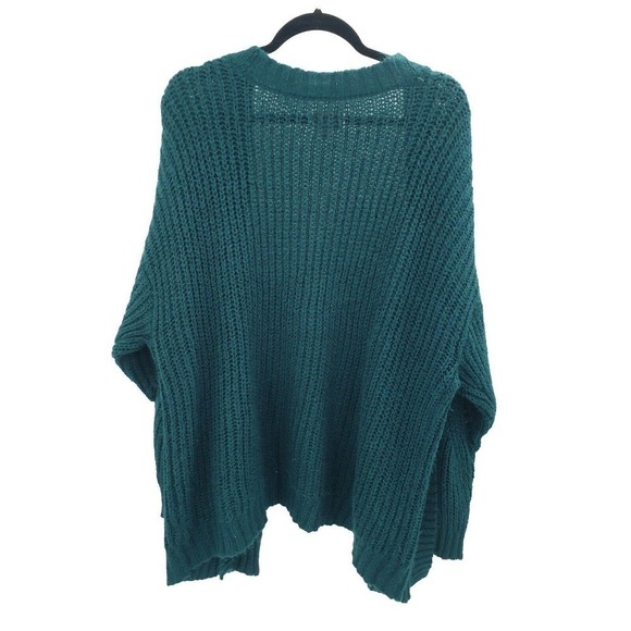 Evri Teal Chunky Knit Sweater Cardigan Womens 1x Open Front Pockets Boyfriend - Picture 4 of 12